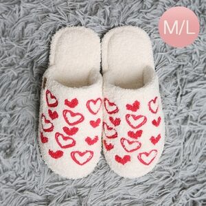 Red Heart Print Indoor Floor Slippers Soft Medium Large Valentines Day